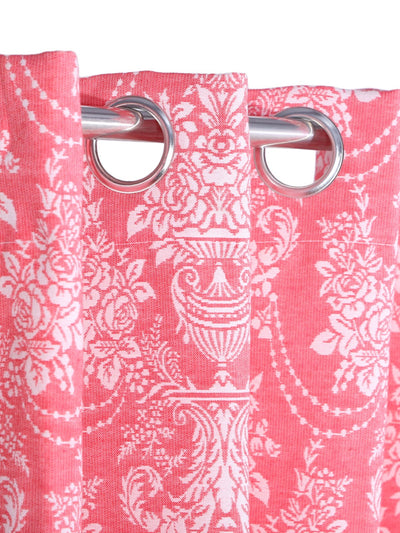 Romee Pink & White Damask Patterned Set of 2 Door Curtains