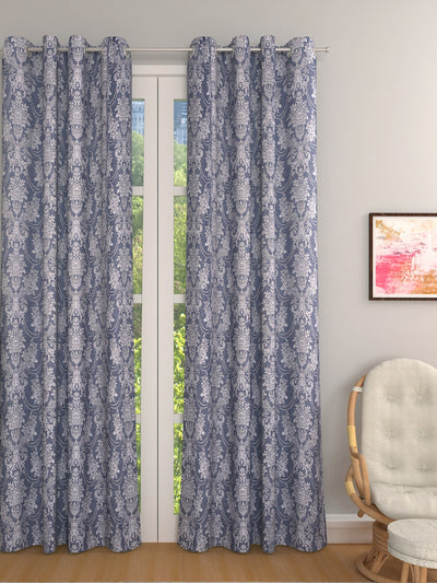 Blue & White Set of 2 Damask Room Darkening Door Curtain