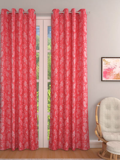 Pink Set of 2 Floral Room Darkening Door Curtain