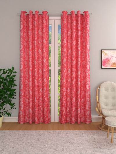 Pink Set of 2 Floral Room Darkening Door Curtain
