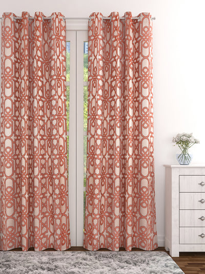Romee Orange & Beige Polycotton Set of 2 Curtain Door Curtains