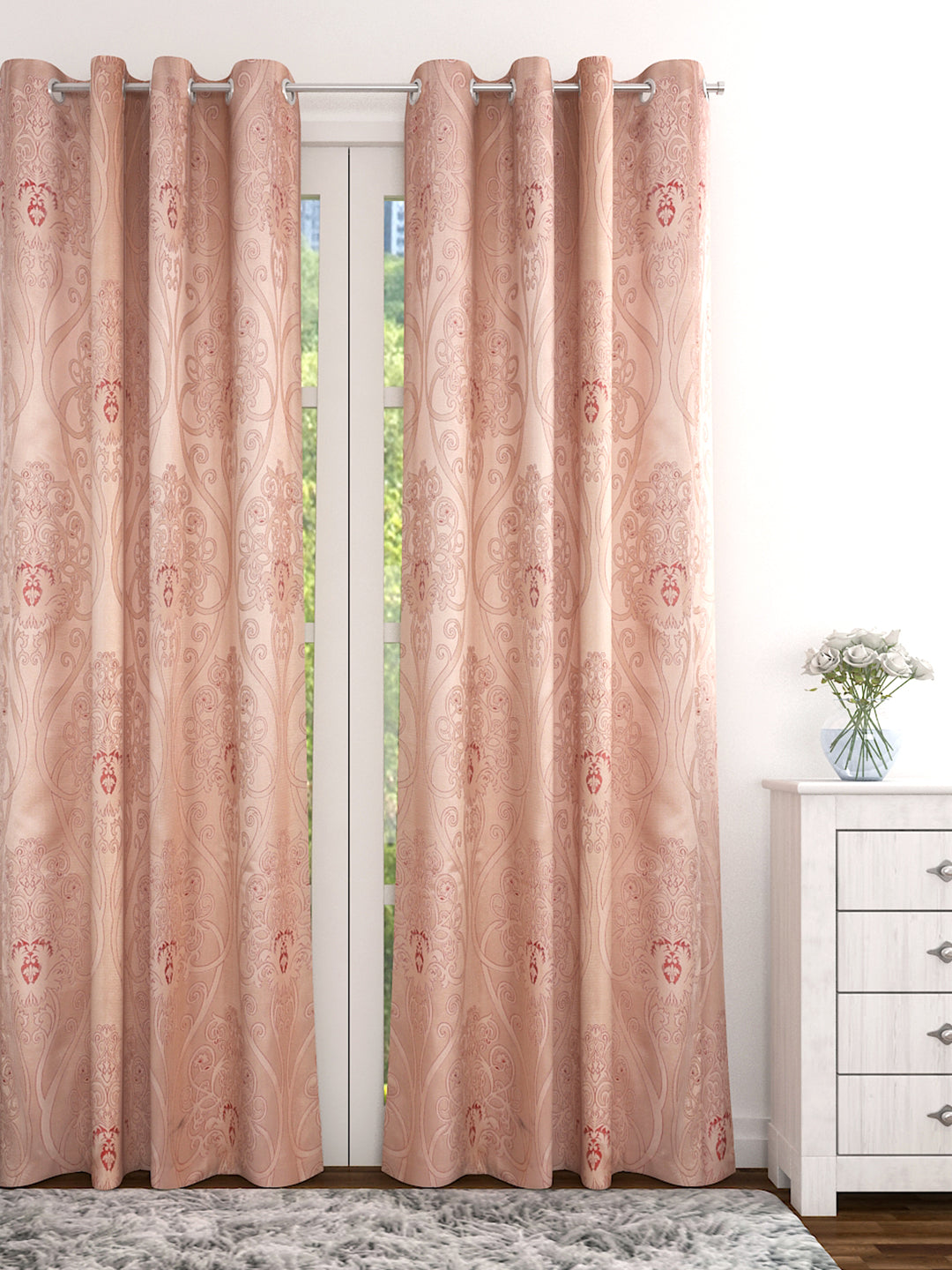 Romee Beige & Maroon Polycotton Set of 2 Curtain Door Curtains