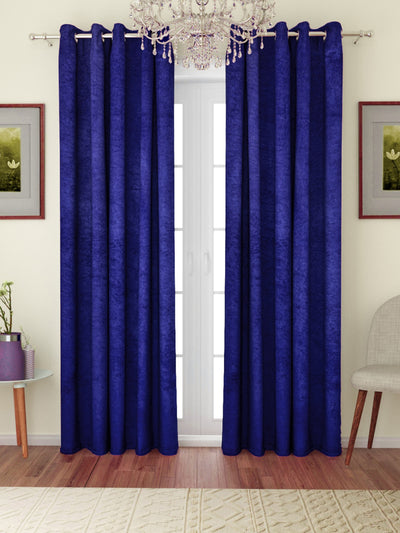 Romee Royal Blue Solid Patterned Set of 2 Door Curtains