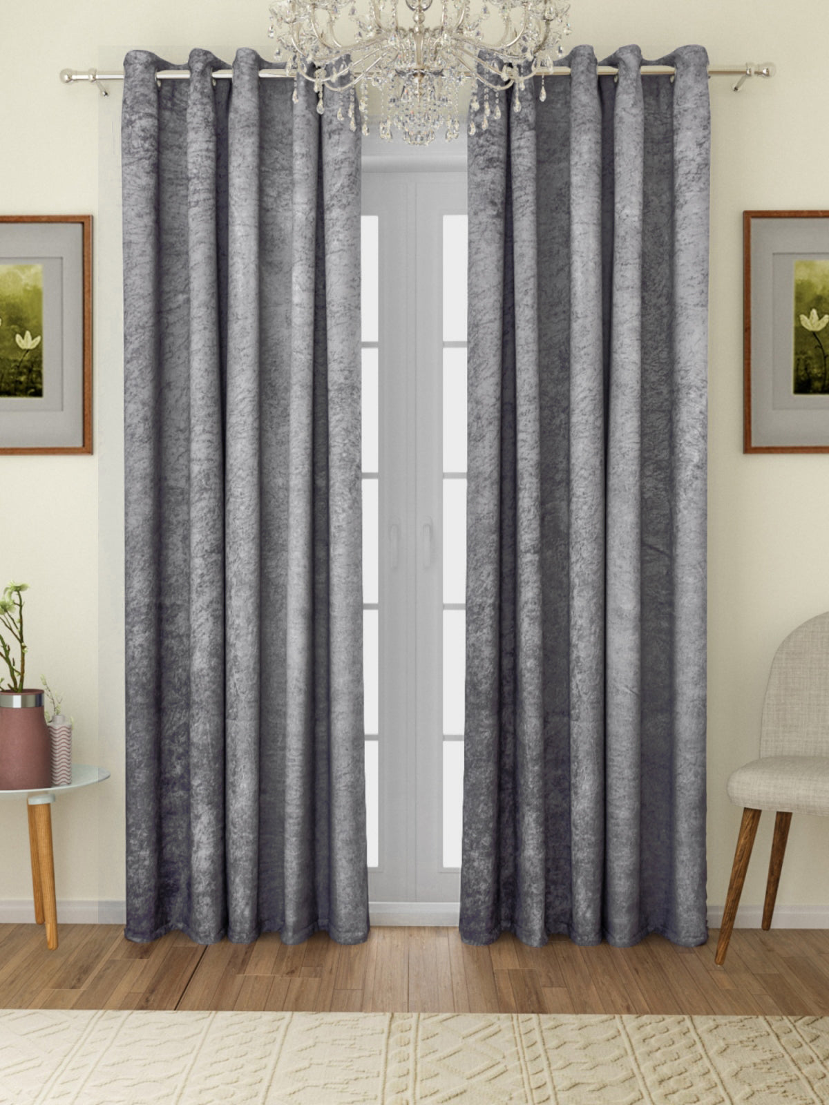 Romee Grey Solid Patterned Set of 2 Door Curtains