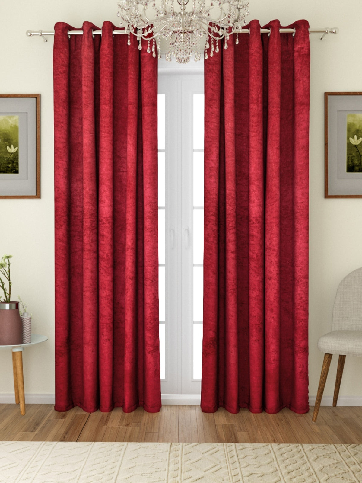 Romee Maroon Solid Patterned Set of 2 Door Curtains
