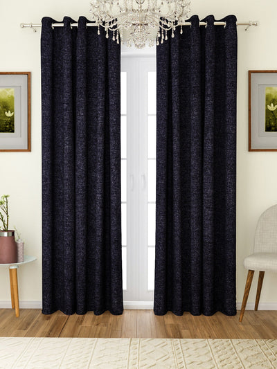Romee Black Solid Patterned Set of 2 Door Curtains