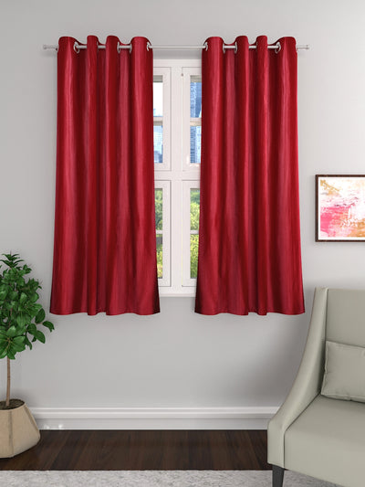 Romee Red Solid Patterned Set of 2 Window Curtains