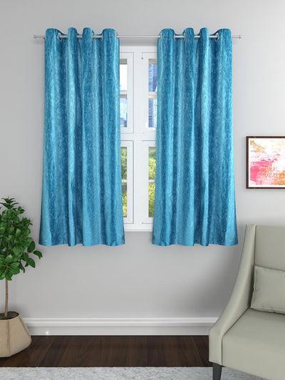 Turquoise Blue Set of 2 Floral Room Darkening Window Curtain