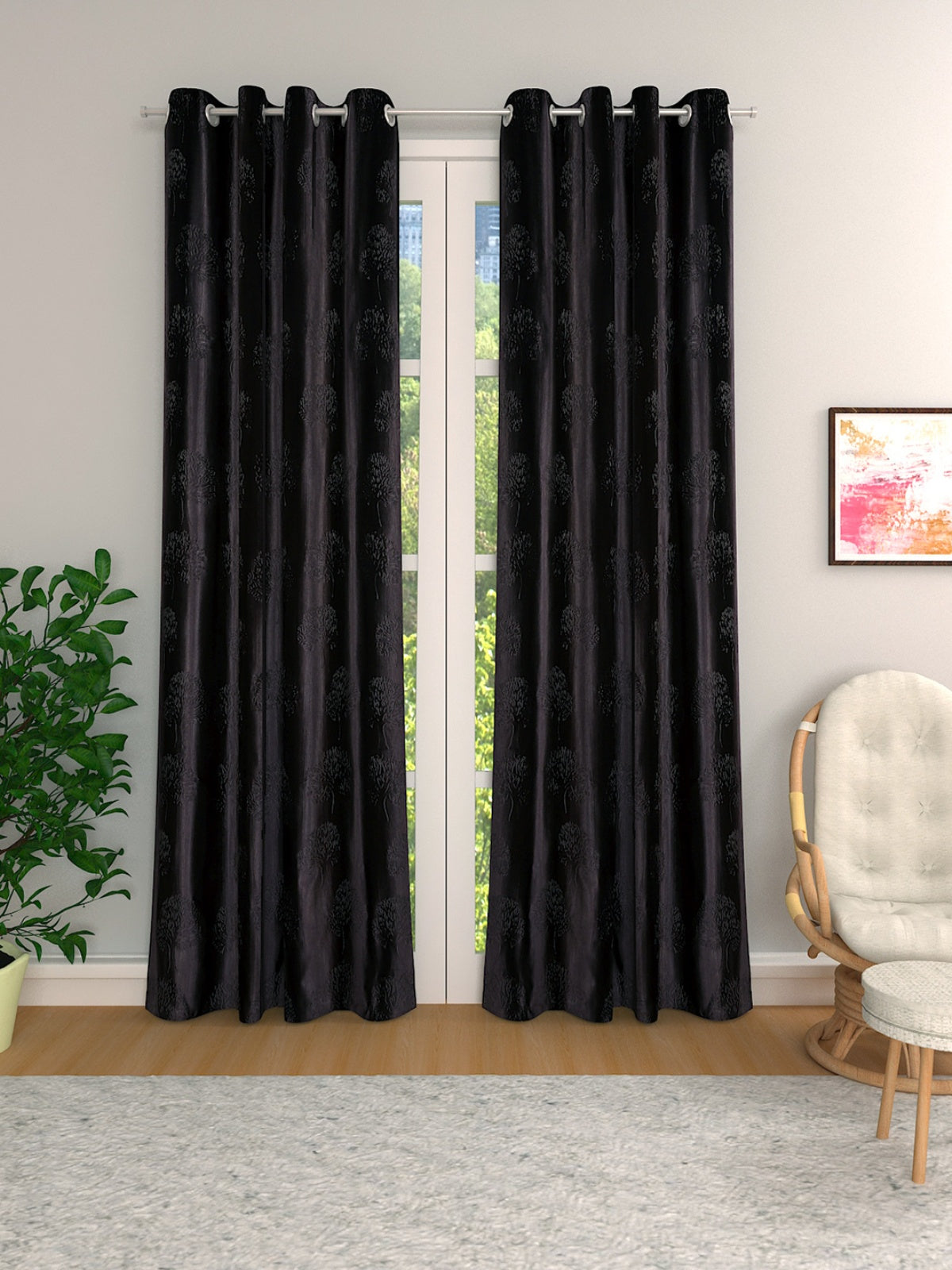 Romee Coffee Brown Tree Patterned Set of 2 Door Curtains