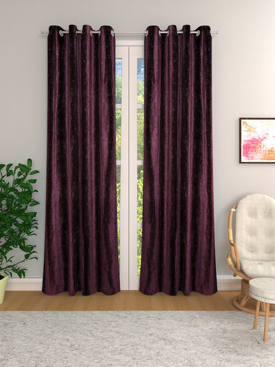 Romee Purple Leafy Patterned Set of 2 Door Curtains