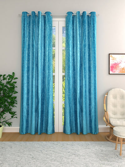 Romee Turquoise Blue Floral Patterned Set of 2 Door Curtains