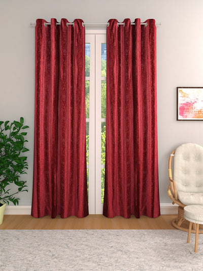 Romee Maroon Damask Patterned Set of 2 Door Curtains