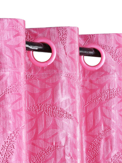 Romee Pink Leafy Patterned Set of 2 Long Door Curtains