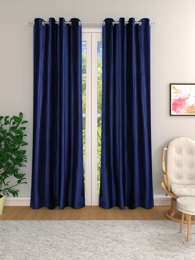 Romee Royal Blue Solid Patterned Set of 2 Long Door Curtains
