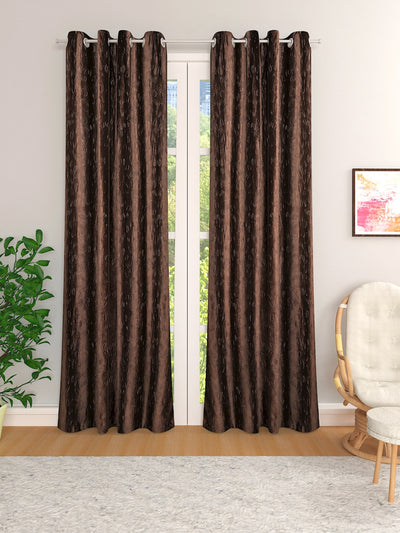 Romee Coffee Brown Leafy Patterned Set of 2 Long Door Curtains