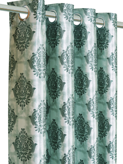 Romee Teal Green Damask Patterned Set of 2 Window Curtains