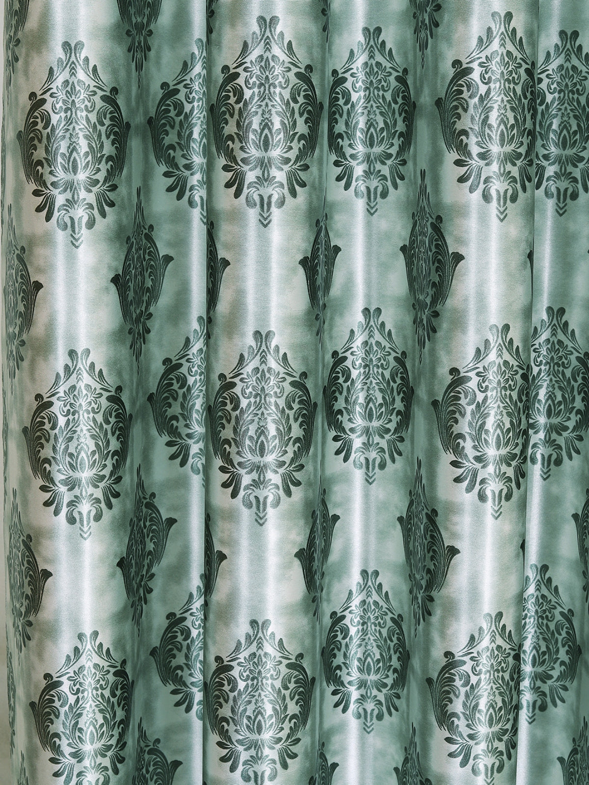 Romee Teal Green Damask Patterned Set of 2 Window Curtains