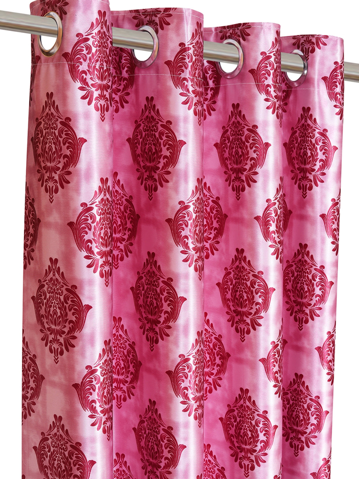 Romee Pink Damask Patterned Set of 2 Window Curtains