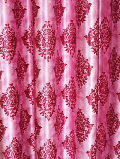 Romee Pink Damask Patterned Set of 2 Window Curtains