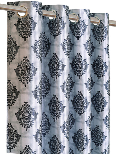 Romee Grey Damask Patterned Set of 2 Window Curtains