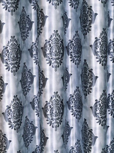 Romee Grey Damask Patterned Set of 2 Window Curtains