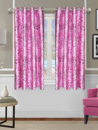 Romee Purple Leafy Patterned Set of 2 Window Curtains