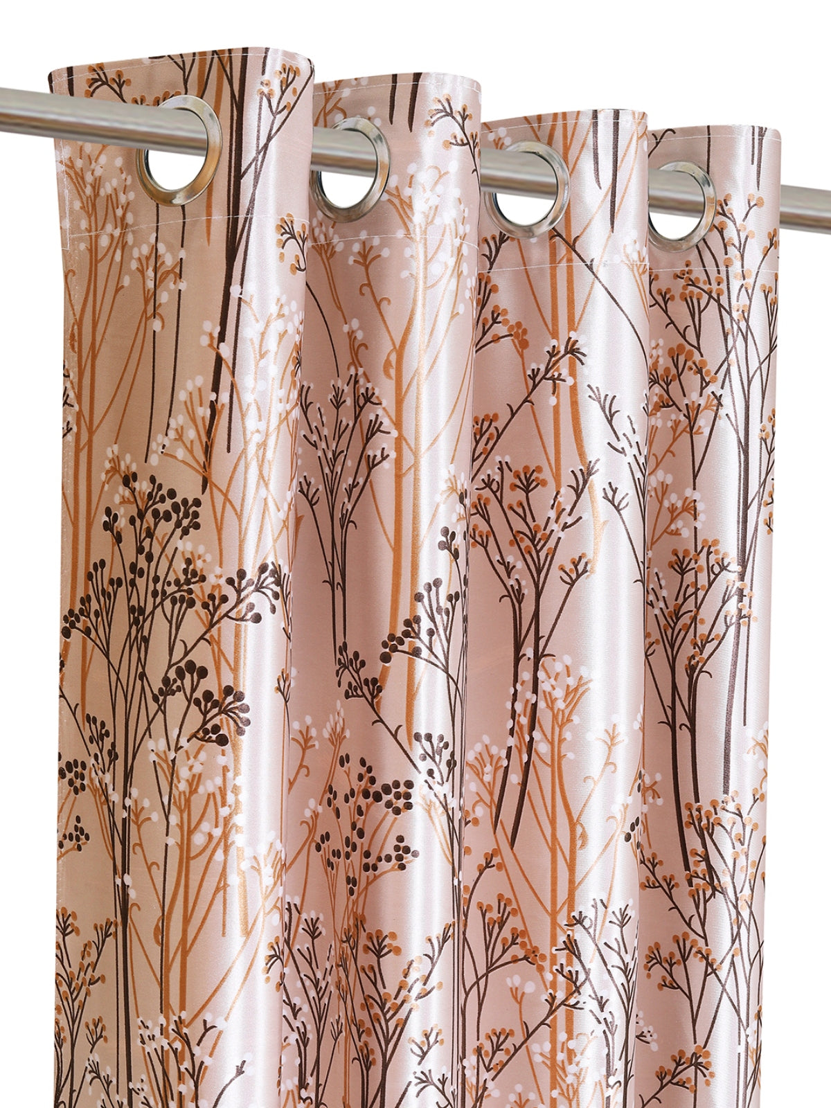 Romee Beige Leafy Patterned Set of 2 Window Curtains