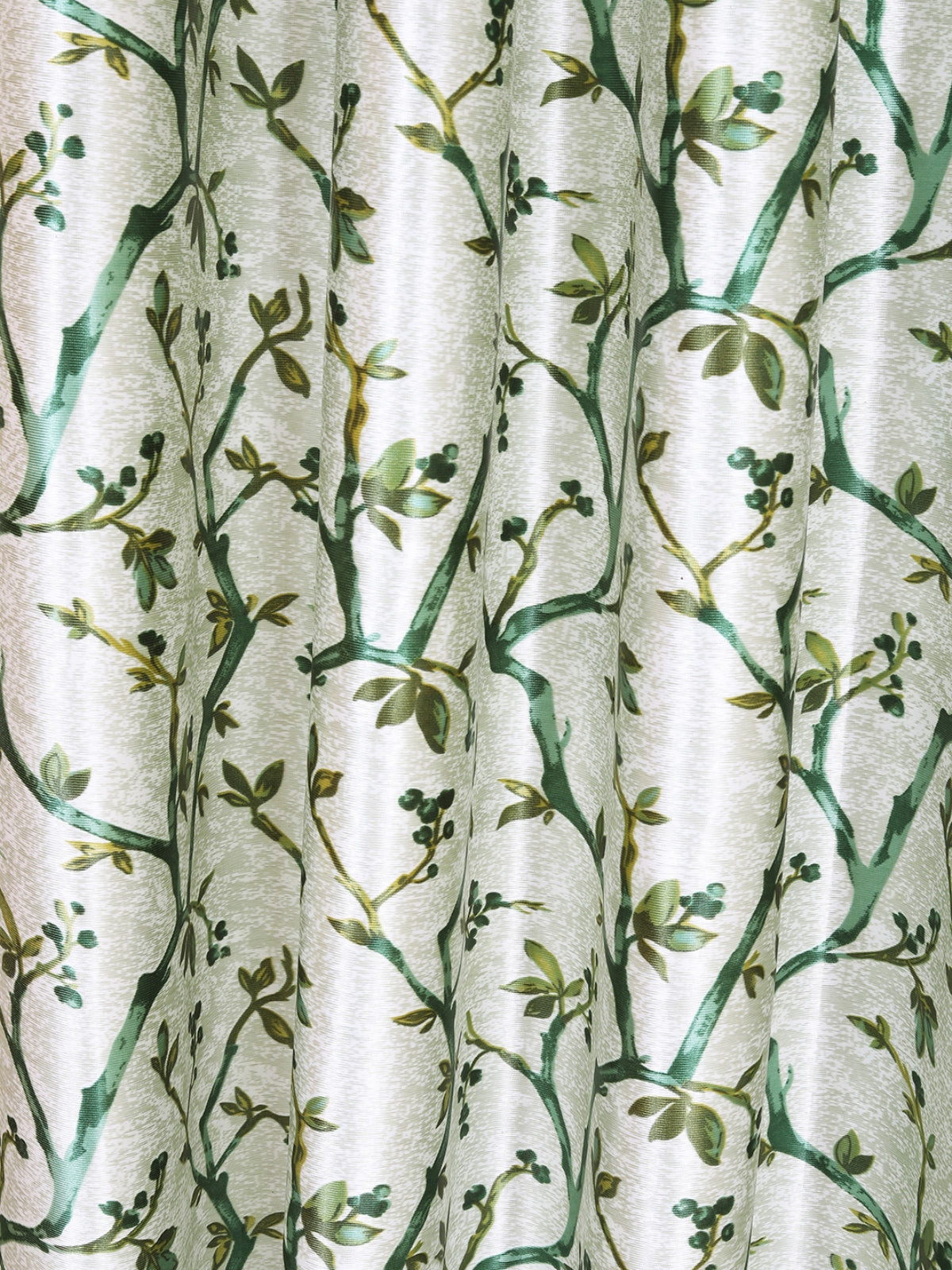 Romee Green & Off White  Leafy Patterned Set of 2 Window Curtains