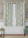 Romee Green & Off White  Leafy Patterned Set of 2 Window Curtains