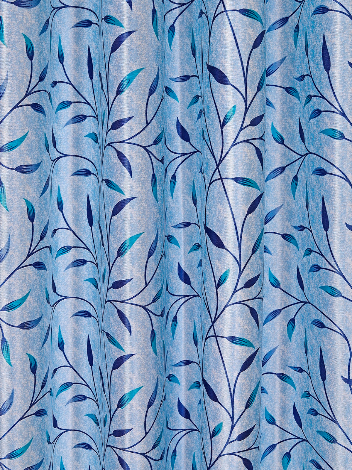 Romee Blue Leafy Patterned Set of 2 Window Curtains