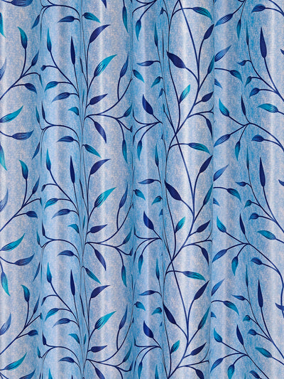 Romee Blue Leafy Patterned Set of 2 Window Curtains