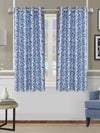 Romee Blue Leafy Patterned Set of 2 Window Curtains