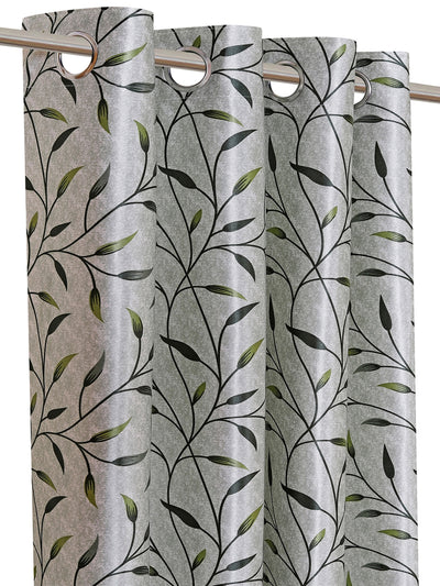 Romee Green Leafy Patterned Set of 2 Window Curtains