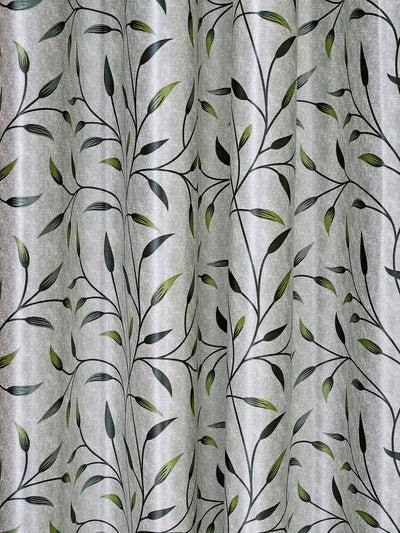 Romee Green Leafy Patterned Set of 2 Window Curtains