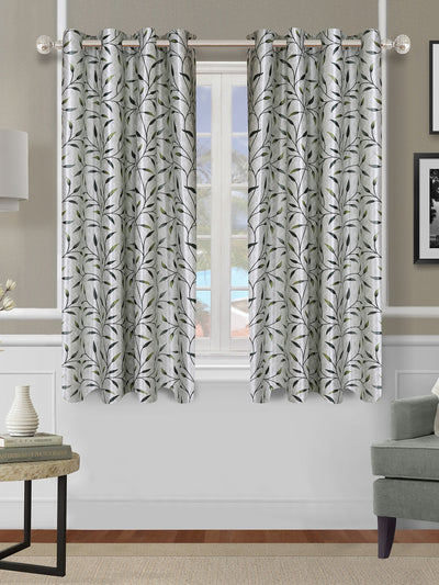 Romee Green Leafy Patterned Set of 2 Window Curtains