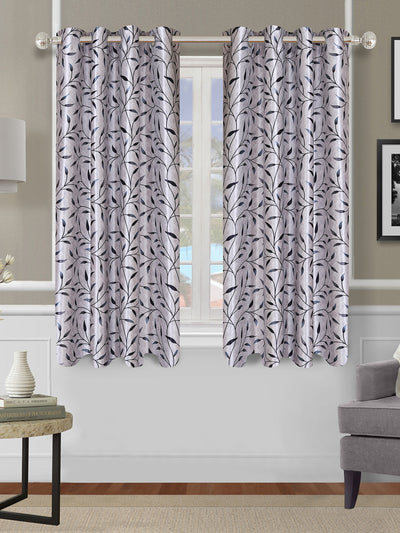 Romee Silver Leafy Patterned Set of 2 Window Curtains