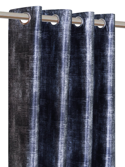 Romee Blue & Silver Texture Patterned Set of 2 Window Curtains