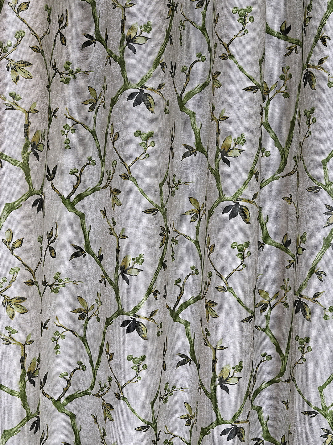 Romee Green & Cream Floral Patterned Set of 2 Window Curtains