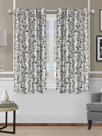 Romee Green & Cream Floral Patterned Set of 2 Window Curtains