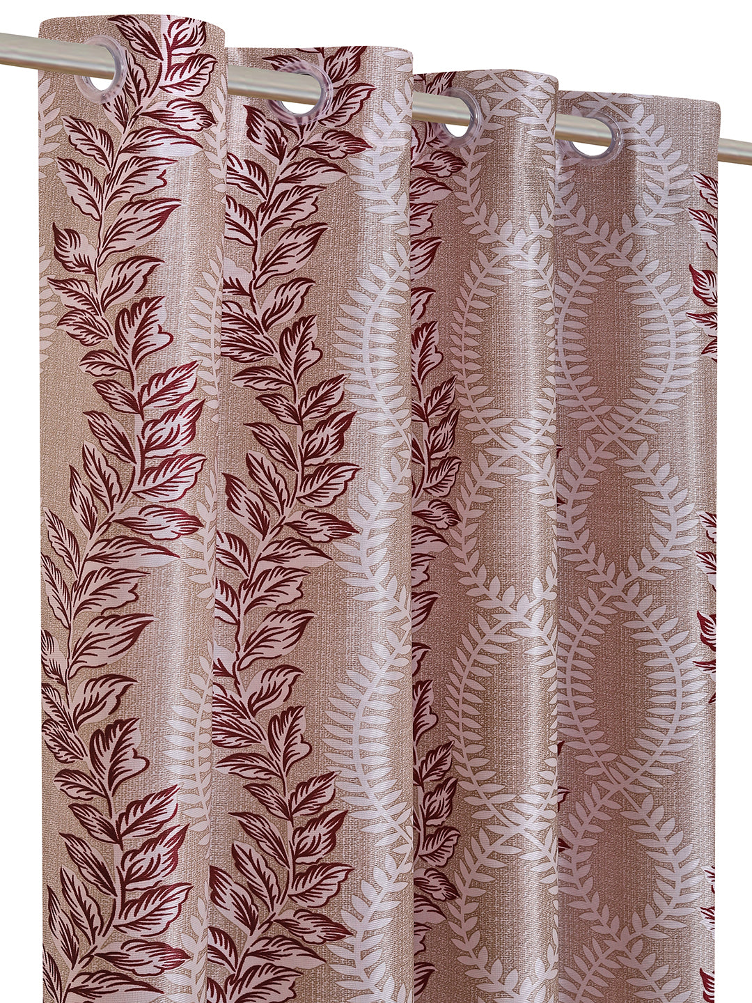 Romee Beige & Maroon Floral Patterned Set of 2 Window Curtains