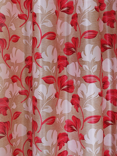 Romee Beige & Red Floral Patterned Set of 2 Window Curtains