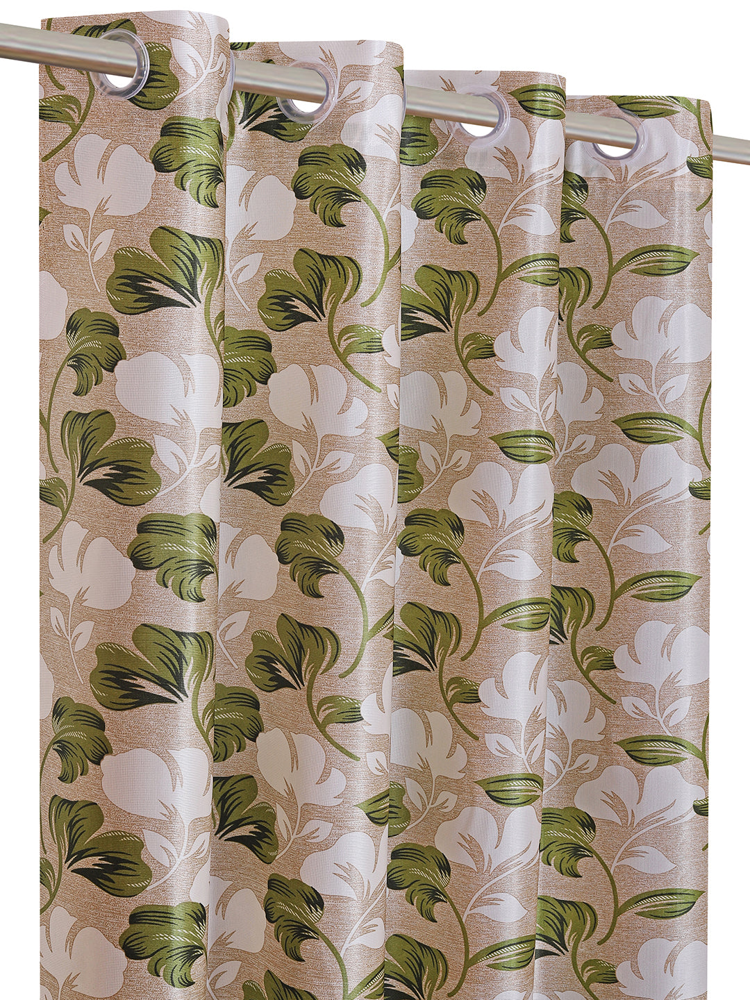 Romee Beige & Green Floral Patterned Set of 2 Window Curtains