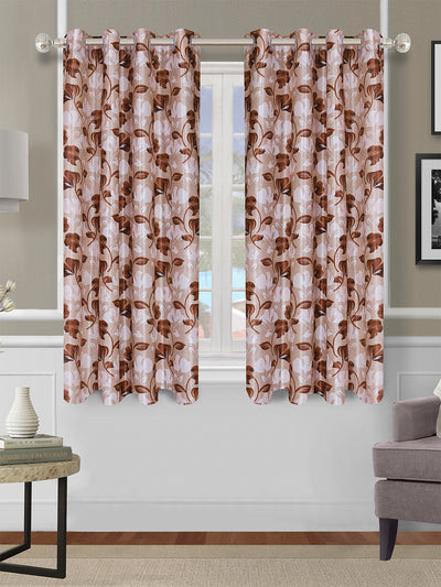 Romee Beige & Brown Floral Patterned Set of 2 Window Curtains