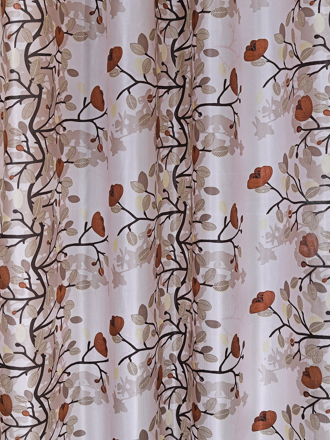 Romee Off White & Brown Floral Patterned Set of 2 Window Curtains