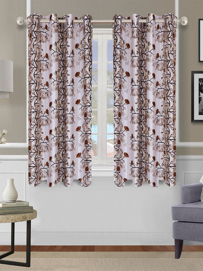 Romee Off White & Brown Floral Patterned Set of 2 Window Curtains