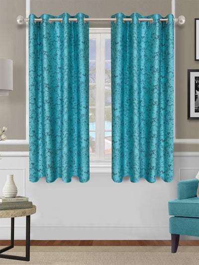 Romee Teal Green Texture Patterned Set of 2 Window Curtains
