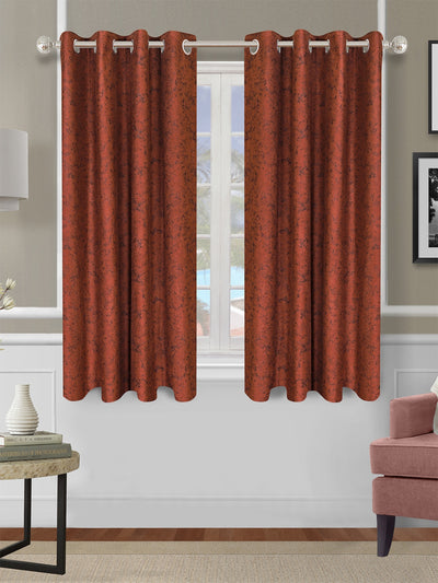 Romee Brown Texture Patterned Set of 2 Window Curtains