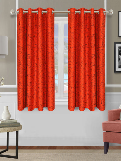 Romee Red Texture Patterned Set of 2 Window Curtains
