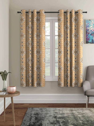 Romee Gold Ethnic Motifs Patterned Set of 2 Window Curtains