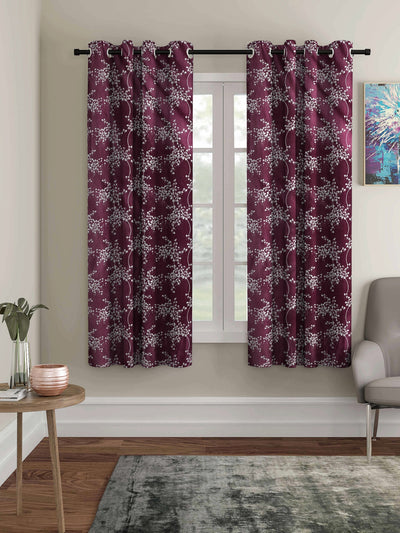 Romee Purple Floral Patterned Set of 2 Window Curtains
